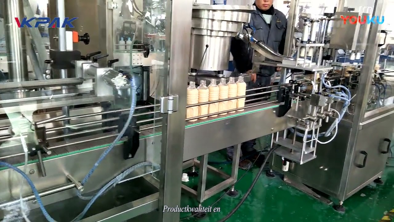 productielijn voor het vullen van flessen met zes spuitmonden voor saladedressing