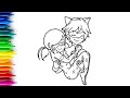Cute Superhero Couple Drawing ❤️ | Easy Line Art | Ladybug and Cat Noir Miraculous