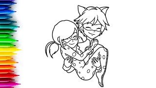 Cute Superhero Couple Drawing ❤️ | Easy Line Art | Ladybug and Cat Noir Miraculous