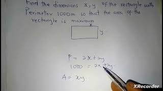 #finding dimensions of a field given area to be maximum #differentiation #applications