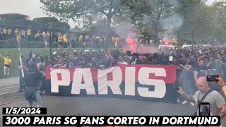 3000 PARIS SG FANS CORTEO IN DORTMUND || Borussia Dortmund vs Paris Saint-Germain 1/5/2024