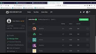 User Admin Panel Page To Add And Manage Bots For Bot List Website.