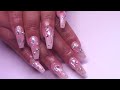 DIY Acrylic Nails Makeover! Chrome Bling Studded Ombré Coffin Refill Redesign