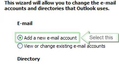 Adding a new Email account in Outlook 2003 WMV