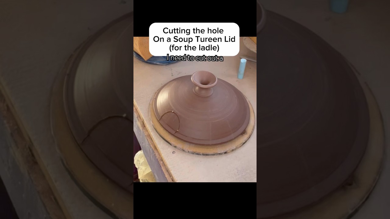 Cutting a hole in a tureen lid for the ladle 