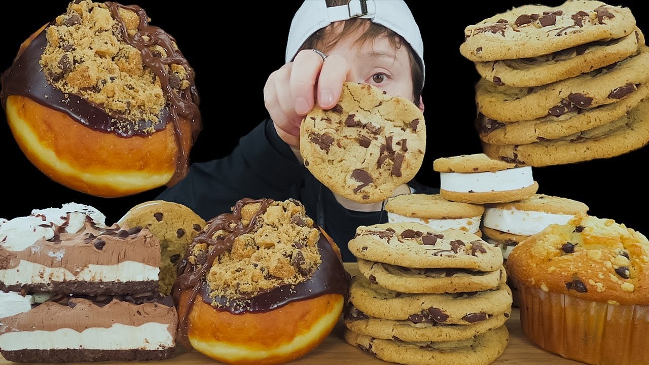 ASMR Chocolate Chip Desserts *Ice Cream Cookie Sandwich, Jumbo Muffin, Cookies, Donut, Cream Pie