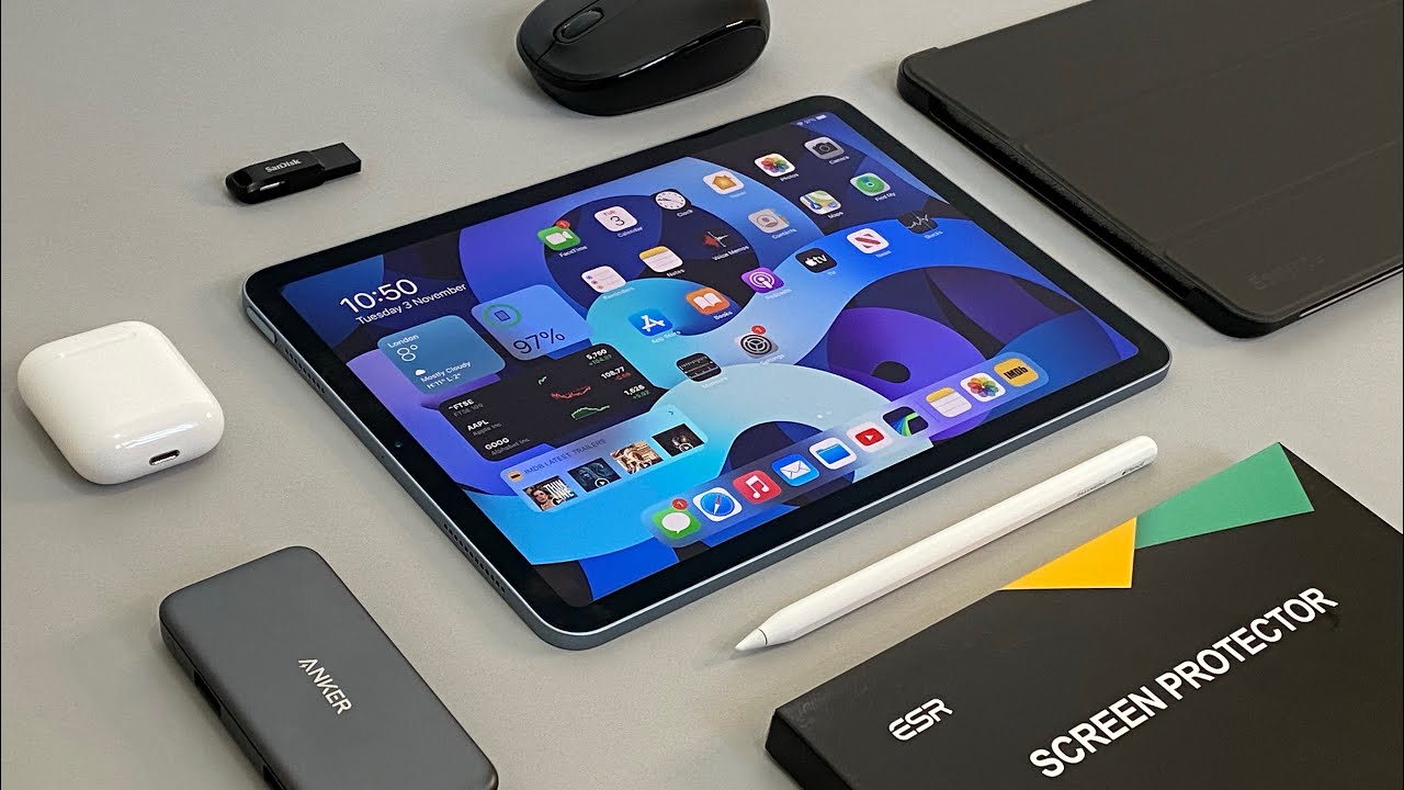 Essential iPad Air 4 Accessories Paper Like Screen Protector, External Storage, USB C Docks