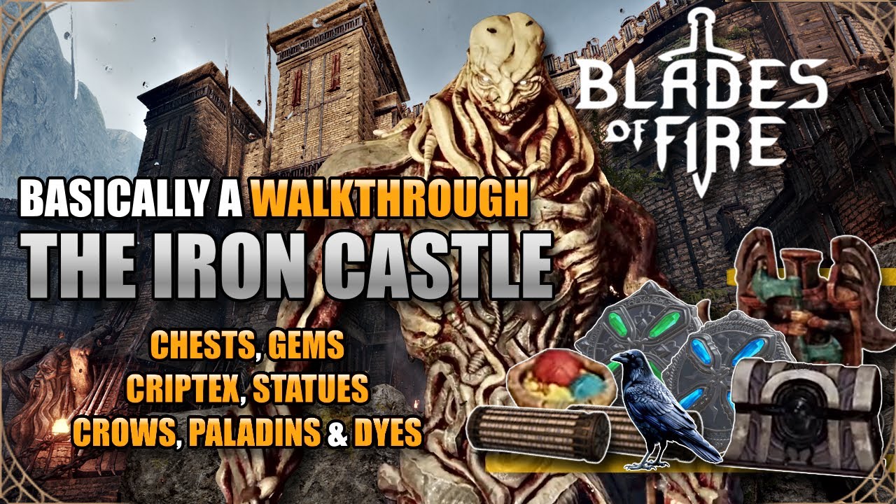 The Iron Castle - Gems, Statues, Criptex, Crow, Paladin & Dye Walkthrough - Blades Of Fire Guide