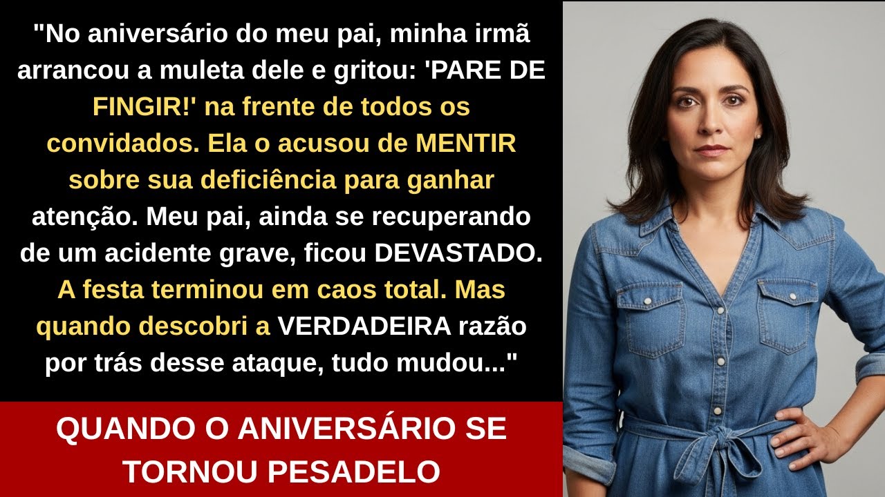 No aniversário do meu pai, minha irmã arrancou minha muleta da mão dele e gritou: 