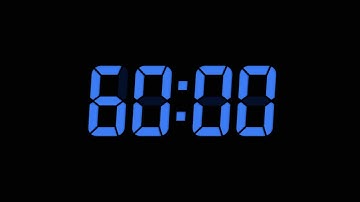60 Seconds Digital Countdown Timer | Black Background | Blue Text | No Sounds