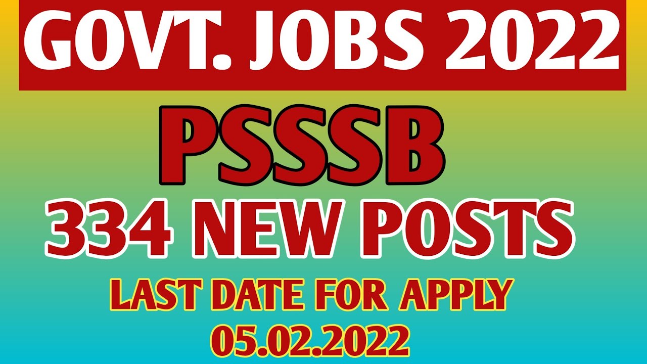 Punjab Jobs PSSSB Bharti 2022 PUNJAB GOVT JOBS JOBS IN PUNJAB