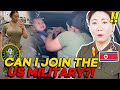 North korean women soldier reacts to US women's miltary daily life