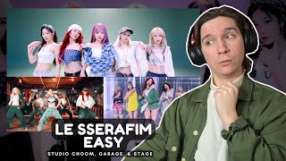 DANCER REACTS TO LE SSERAFIM | 'EASY' @ THE GARAGE, ORIGINAL STAGE & @ STUDIO CHOOM [BE ORIGINAL]