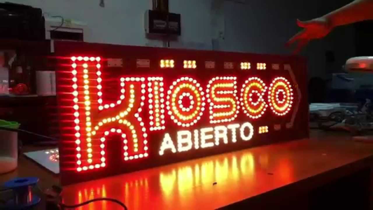 Cartel Led Luminoso Abierto Kiosco 220v Azul Y Rojo