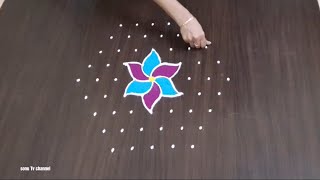 Simple rangoli design with 9 dots,navaratri rangoli, deepam rangoli, festival rangoli,diwali rangoli