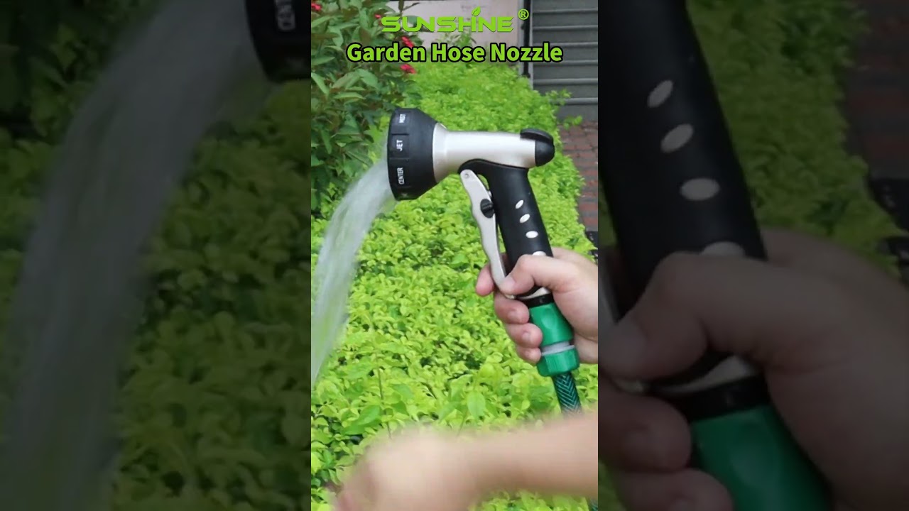 How about this garden hose nozzle? 9 pattern spray head with ergonomic handle, front trigger