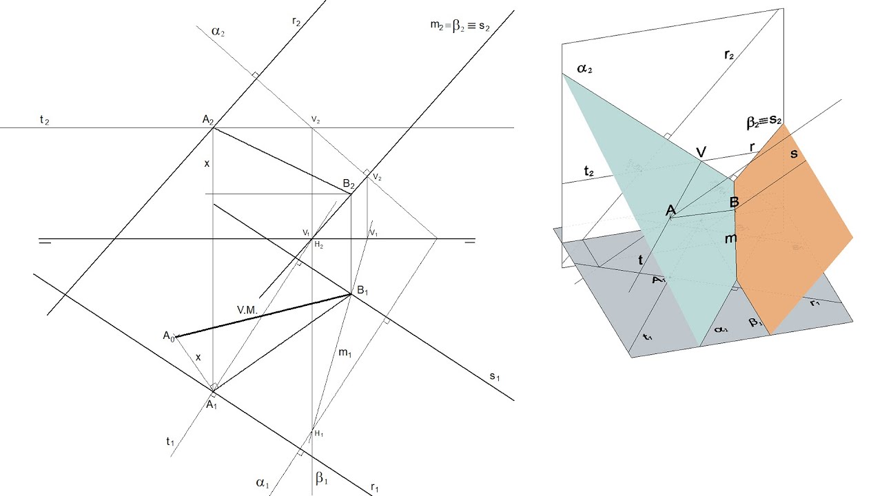 Distancia entre dos rectas paralelas en Sistema Diédrico