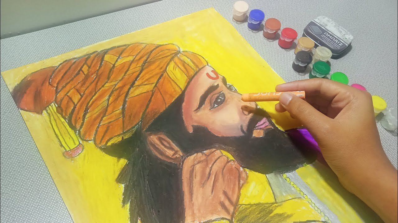 How to draw CHHATRAPATI SHIVAJI MAHARAJ with oil pastel and colour pencils #drawing #VARAD ARTS