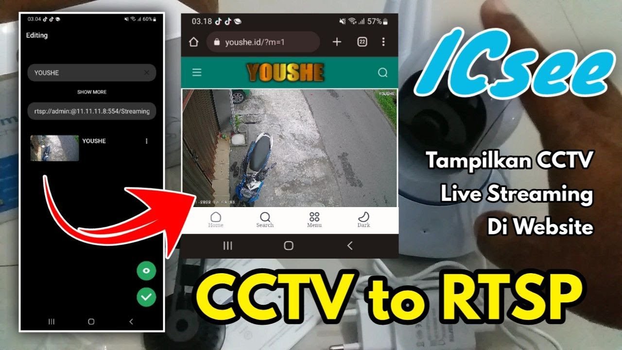 Uji coba live streaming ip camera icsee menggunakan rtsp player youtube