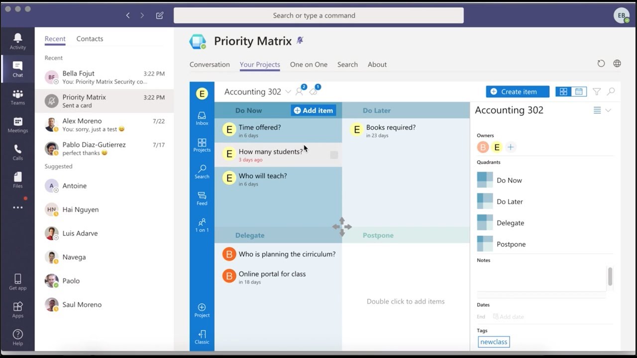 Microsoft Teams Project Management with Priority Matrix ...