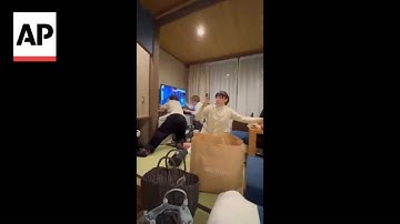 Moment earthquake hits northern Japan, shaking furniture in apartment