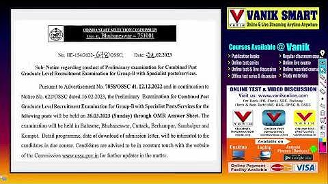 OSSC POST GRADUATE LEVEL PRELIMINARY EXAM NOTIFICATION OUT || OSSC NOTIFICATION || #vanik
