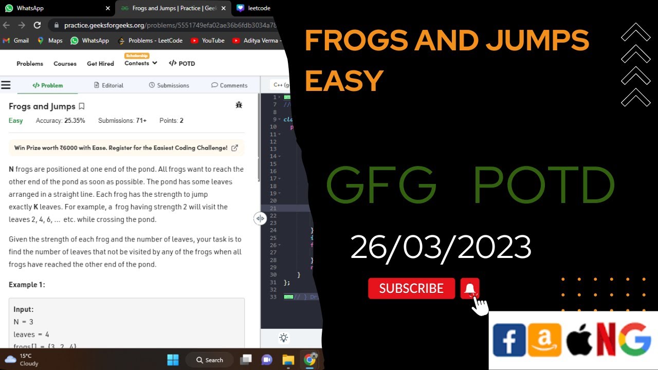 Frogs and Jumps Easy || @gfg @CodeThurst @leetcode @gfgpractices @POTD ...
