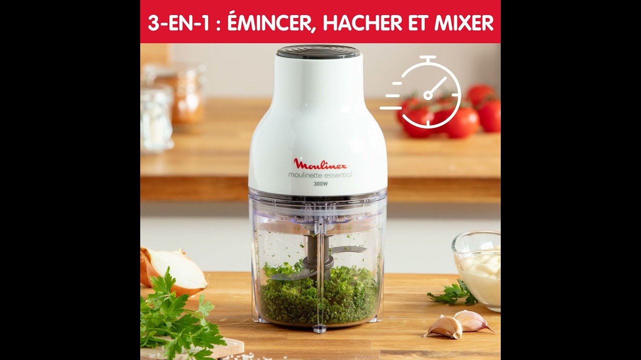 MOULINEX  Moulinette Essential : mini hachoir électrique pour émincer,  hacher et mixer sans effort 