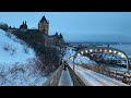 Giant snow toboggan slide  wooden sled  le chteau frontenac  quebec city