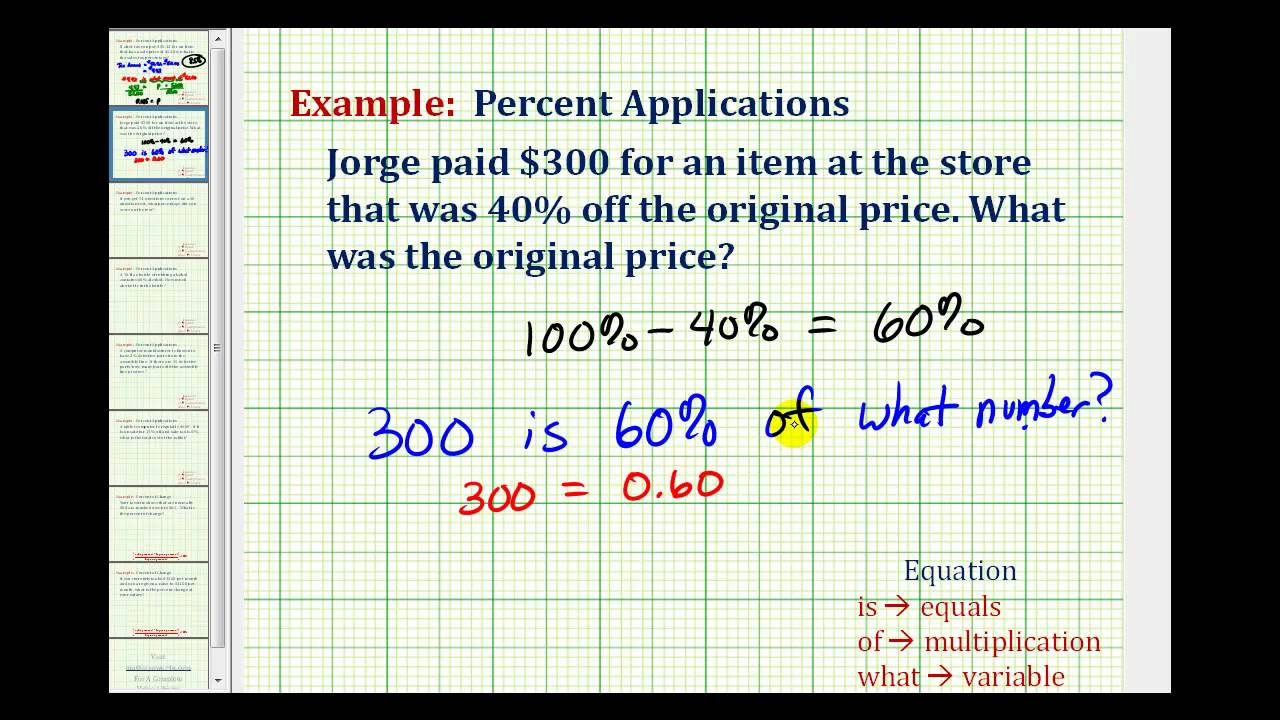Ex Find The Original Price Given The Discount Price And Percent Off 