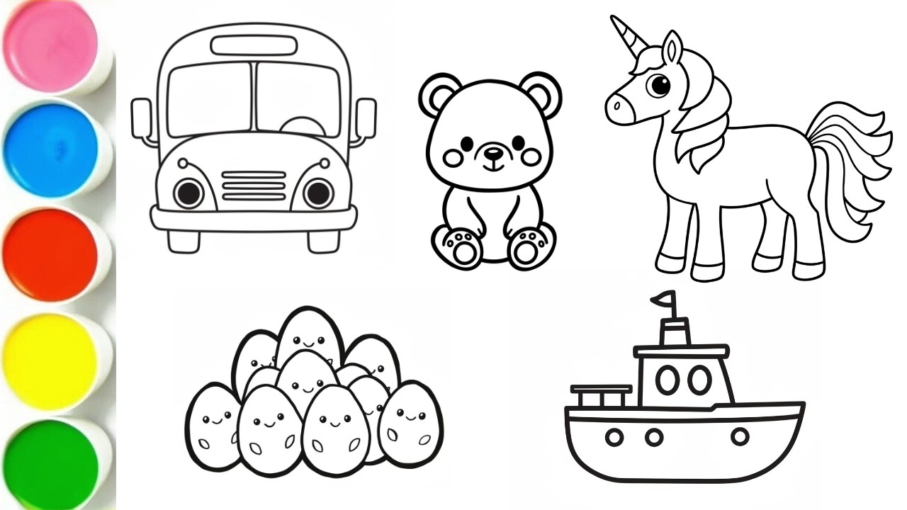 1 Hour Drawing and Coloring for Kids | Fun Animals, Vehicles and Objects for Toddlers