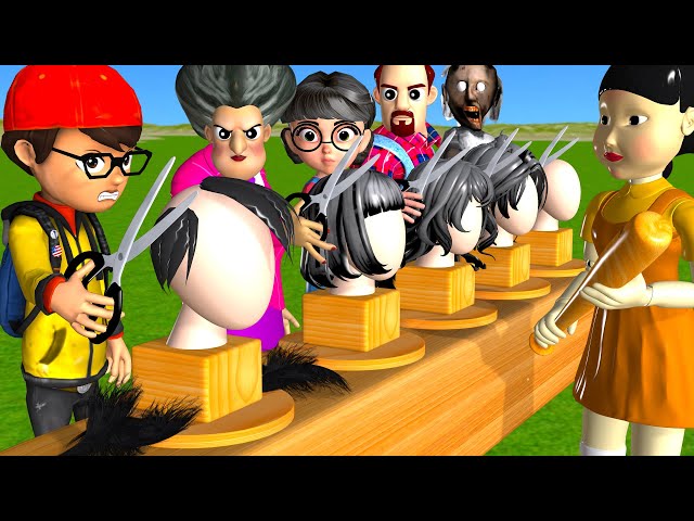 Scary Teacher 3D vs Squid Game Trying Cut Miss T' Hair 5 Times Challenge Nick vs Granny Loser class=