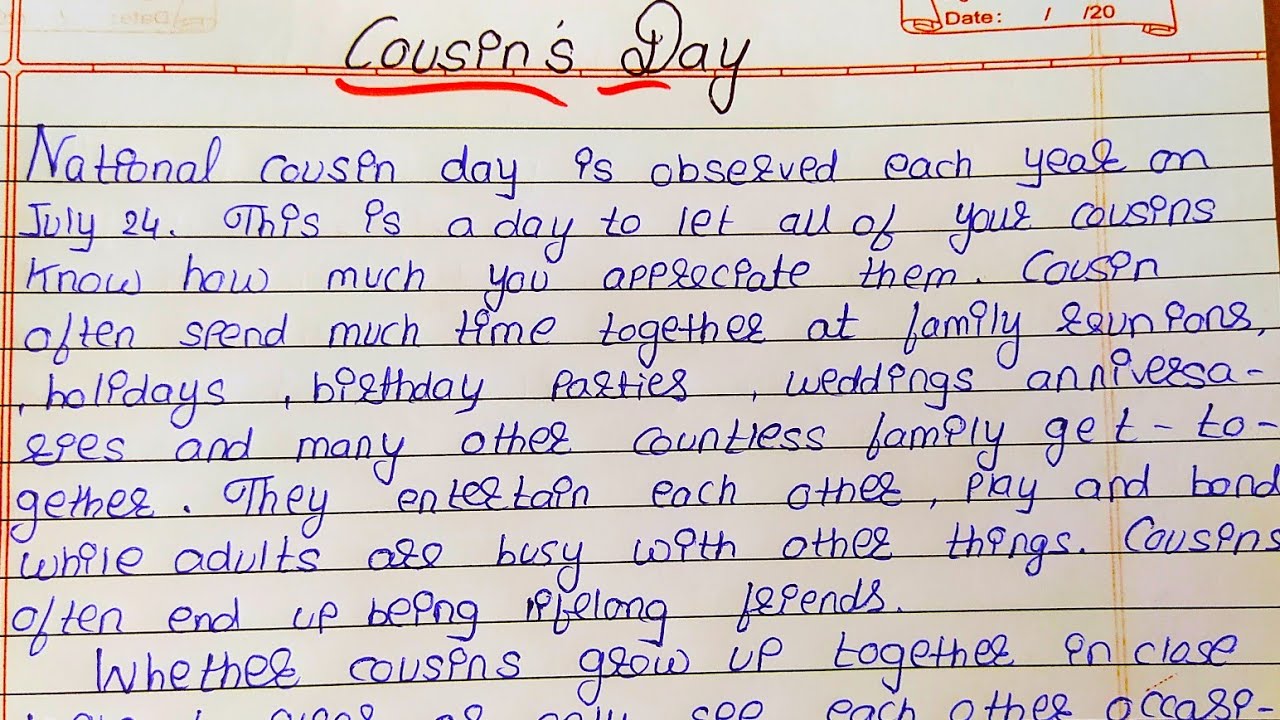 Write short essay cousin's day in english || Essay writing cousin's day ...