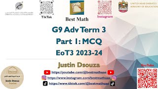 9Adv Part 1 Multiple Choice | EoT3 | Angles, Transformations, Congruent Triangles | Q1 - Q15 | 9A |