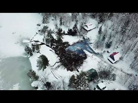 Aerial view of Lakeview Lodge Fire Damage in Big Moose Lake in Eagle Bay NY