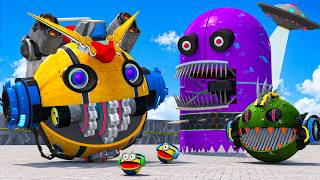 MS PACMAN & 2 POLICE PACMAN VS ALIEN BATTLE ALIEN ROBOT PACMAN - EPIC 3D BATTLE #17