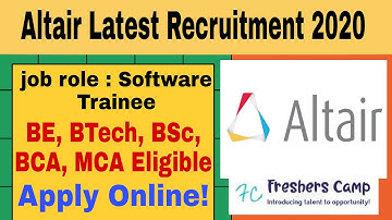 Altair Latest Recruitment 2020 | Freshers | Software Trainee | BE/ B.Tech/ B.Sc/ BCA/ MCA