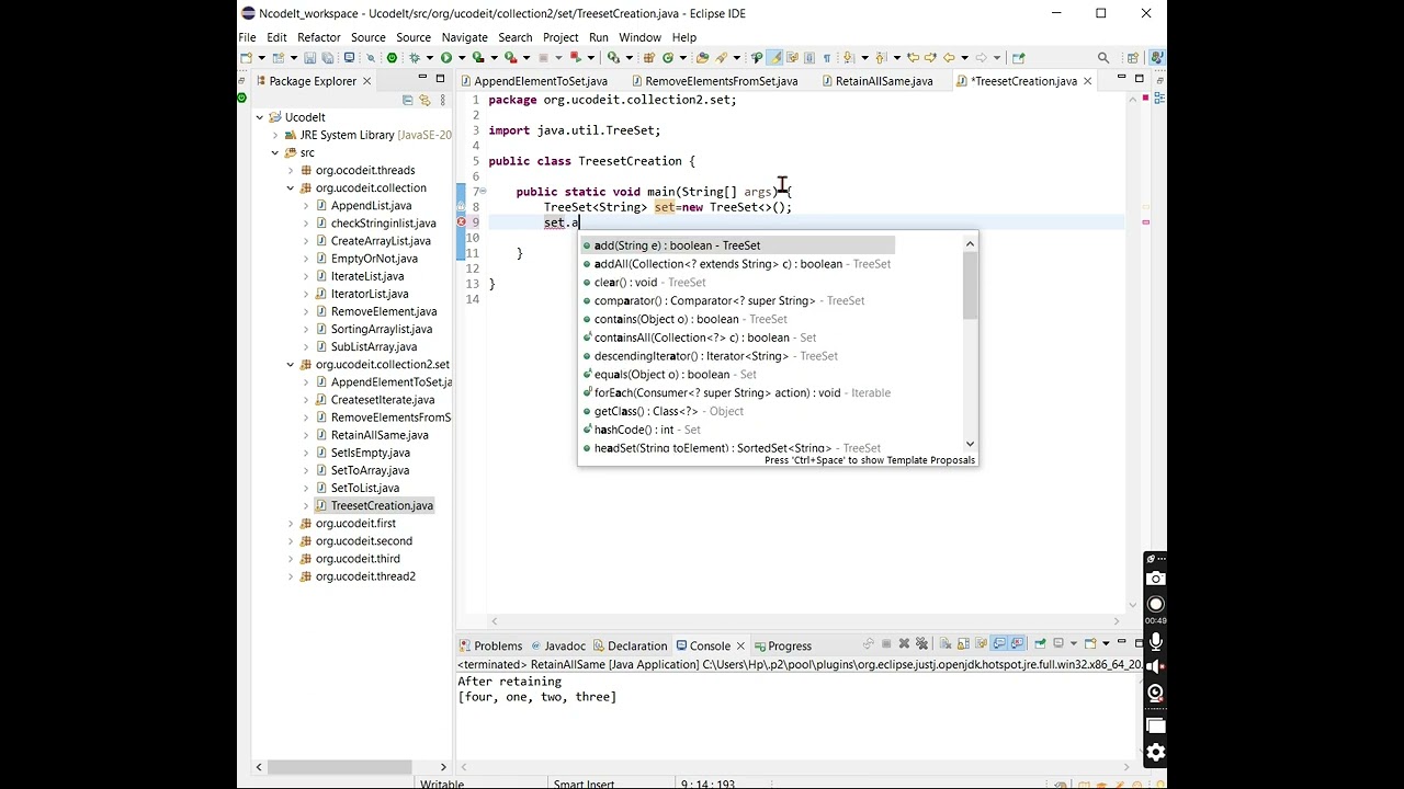 8 Write a Java program to create a new tree set, add some colors string and print out the tree set