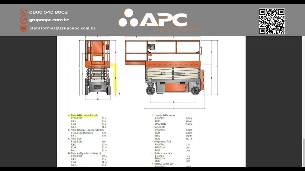 JLG R2632 Apresentação do catálogo com dimensões e características
