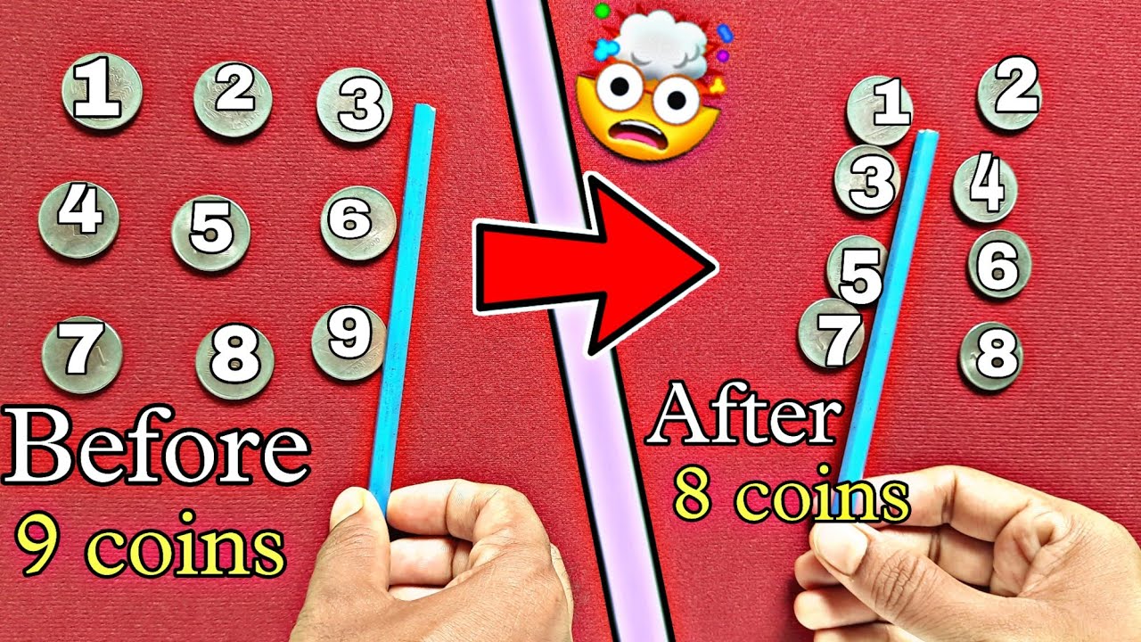 9 coin to 8 coin trick revealed/ Magic Trick no Editing/ Trending video
