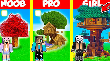 Minecraft Battle: TREE HOUSE BUILD CHALLENGE - NOOB vs PRO vs GIRL / Animation