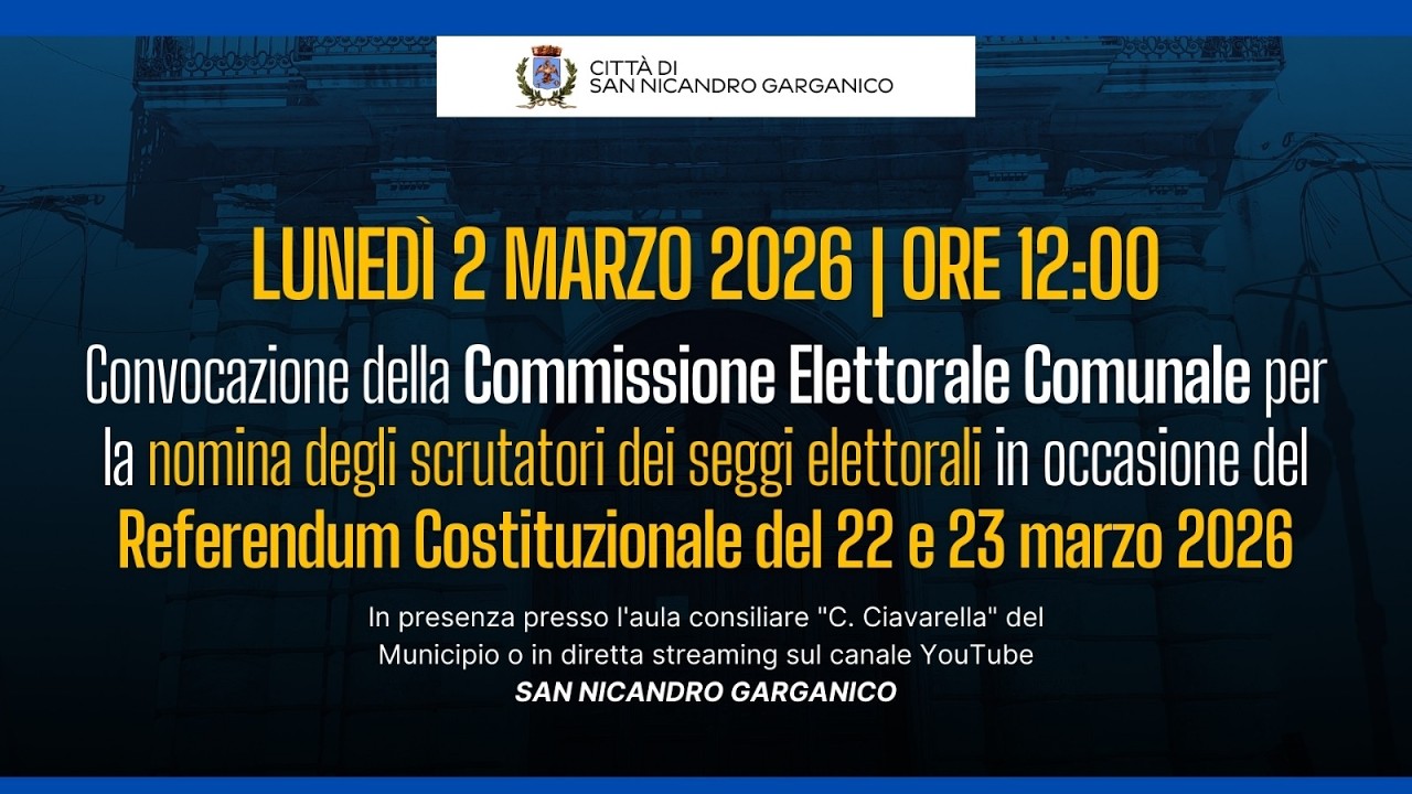 Estrazione degli scrutatori per il Referendum 2026 | San Nicandro Garganico (FG) | 02/03/2026