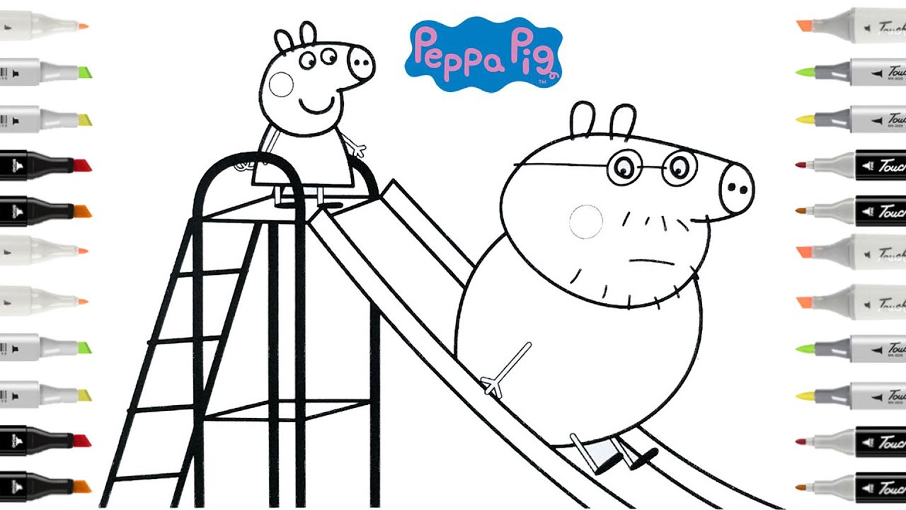Peppa Pig and Daddy Pig Playground Coloring Father's Day - YouTube