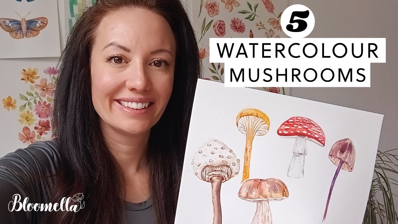 Welcome to Bloom in 5 – Easy Watercolour Mushrooms for Beginners | Easy Learn to Paint Tutorial