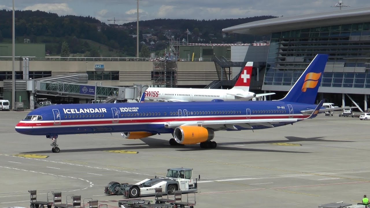 Icelandair Boeing 757-300 TF-ISX departure at Zurich Airport - 100 Years Independence