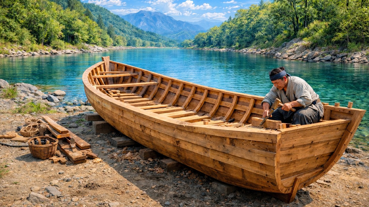 The middle-aged man builds a wooden boat alone — what he achieved here in 3 years amazed everyone