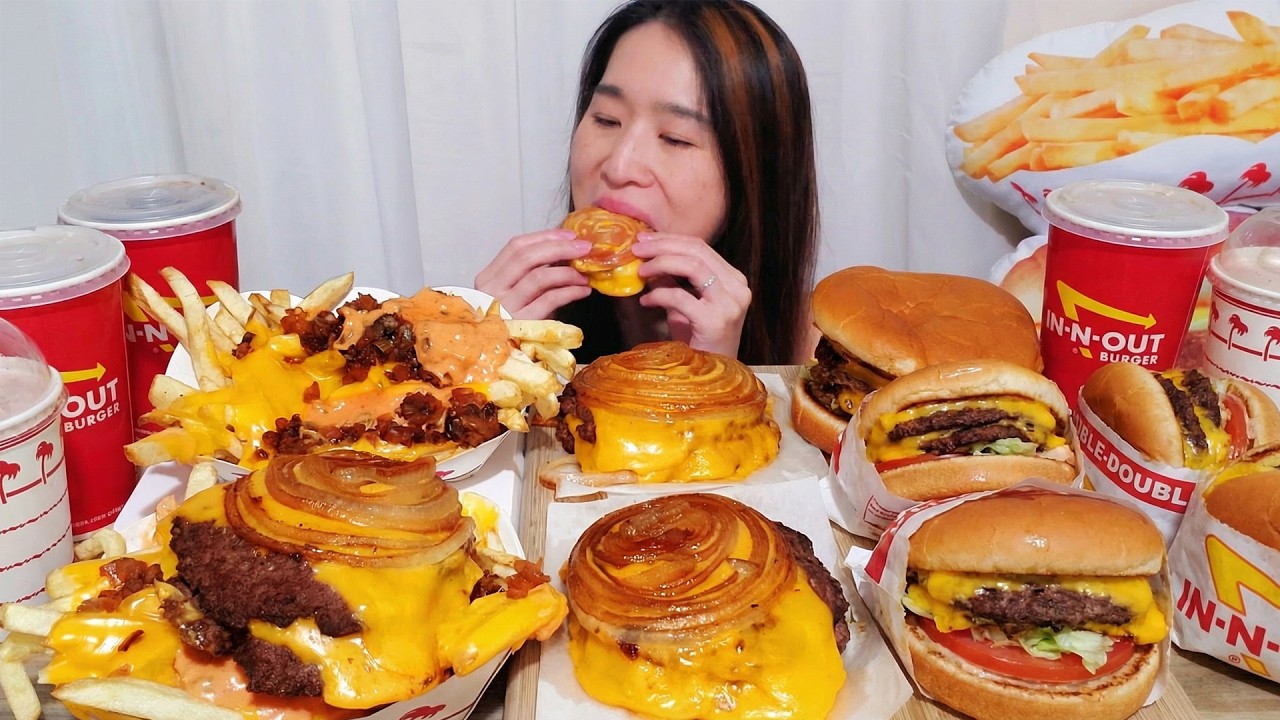 Eating IN-N-OUT Burger with A Lot of Cheese! IN-N-OUT Secret Menu Hacks | ASMR Mukbang Eating Show