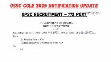 OPSC Recruitment 172 Post//OSSC CGLE Notification Update 2025//OSSC Recruitment CGLE 2025