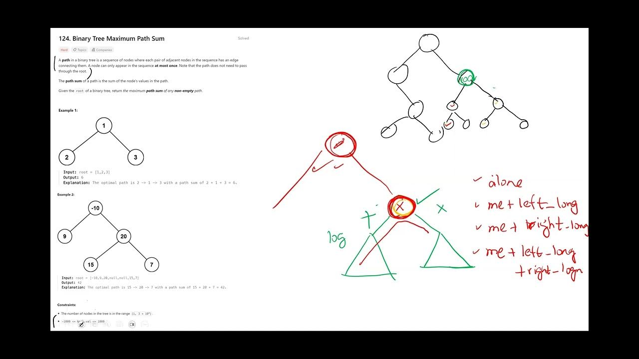 Leetcode 124 : Binary Tree Maximum Path Sum - YouTube