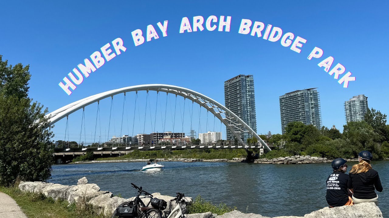 [4K] Humber Bay Arch Bridge: Sunny side beach board walk || Lake Ontario 🇨🇦